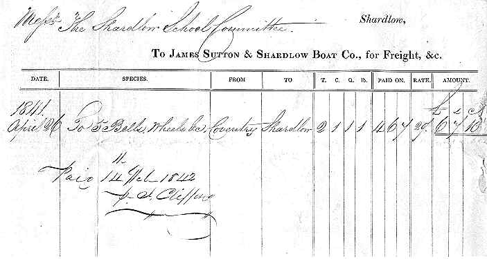 ticket for shipment of church bells from Coventry to Shardlow